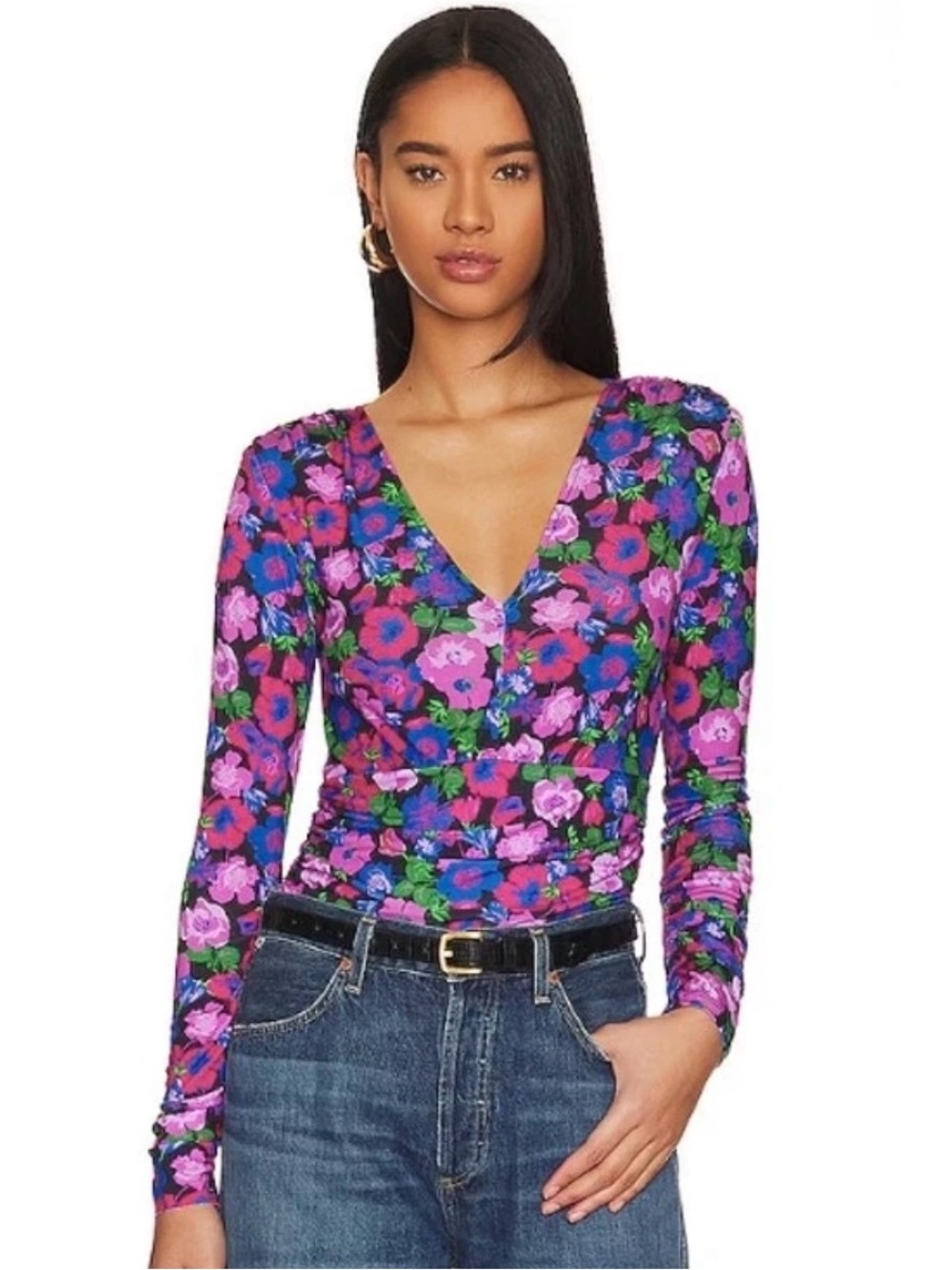 Sanctuary Eye Catcher V Neck Top in Jewel Garden Large NWT